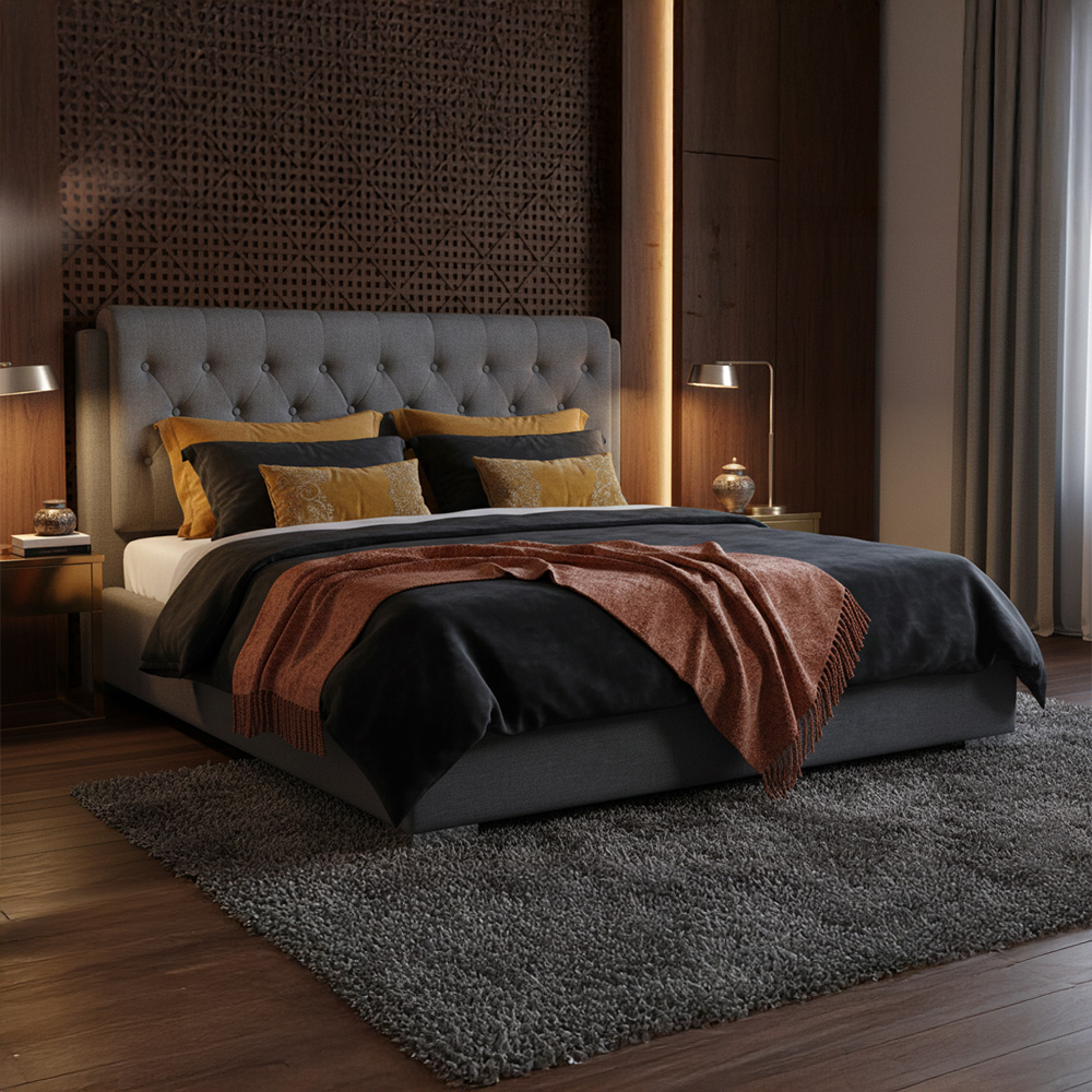 AMELIA TUFTED CHARCOAL GREY BED - KING SIZE